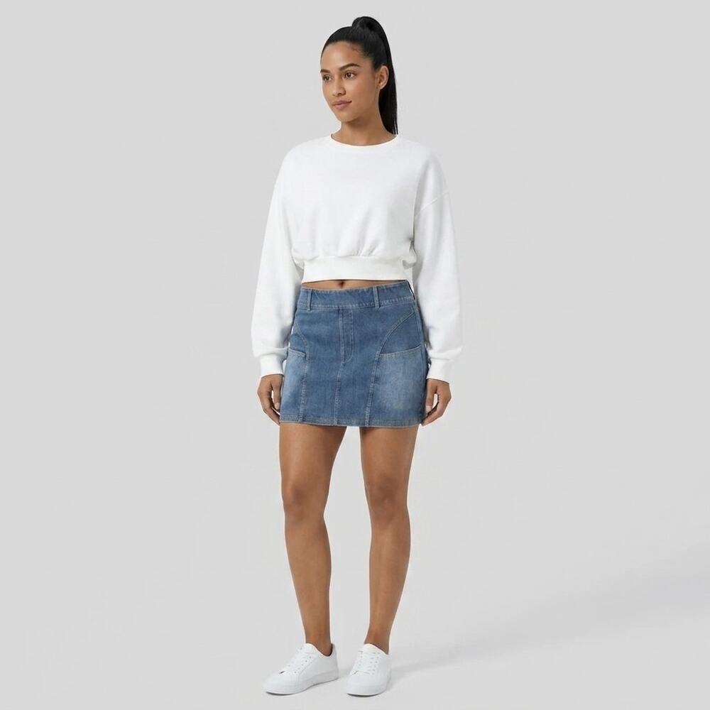 Halara Flex Denim Mini Skirt Size‎ Large Stretch Curved Pocket Pencil Y2K NWT